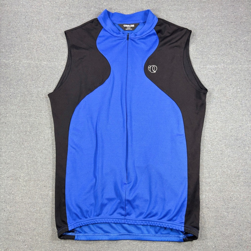 Pearl Izumi Cycling Jersey Men Medium Blue Black Sleeveless Full Zip Pocket 0828